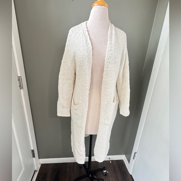 BiBi Sweaters - BiBi Ivory Bouclé Open-Front Long Cardigan. Super soft. Front pockets Sz L
